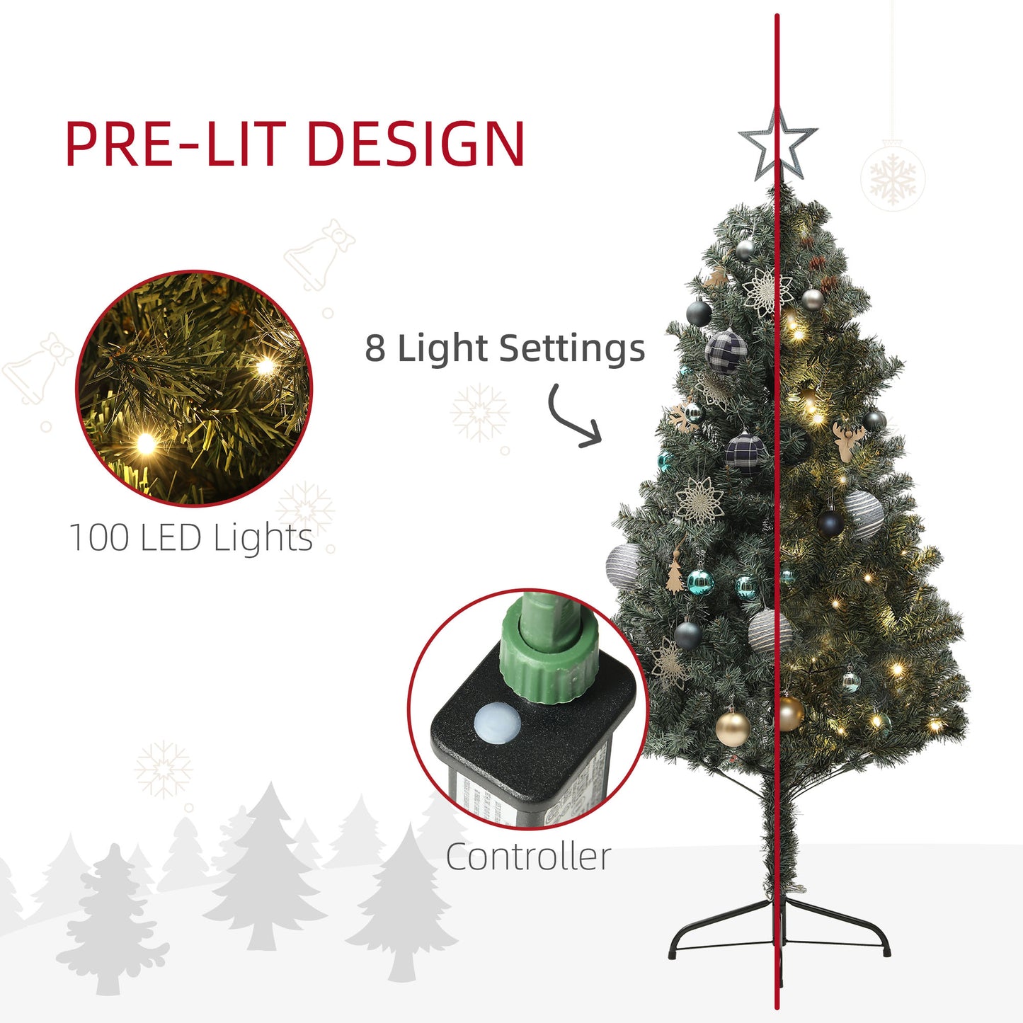 HOMCOM 5ft LED-Decorated Christmas Tree with Remote and Steel Base