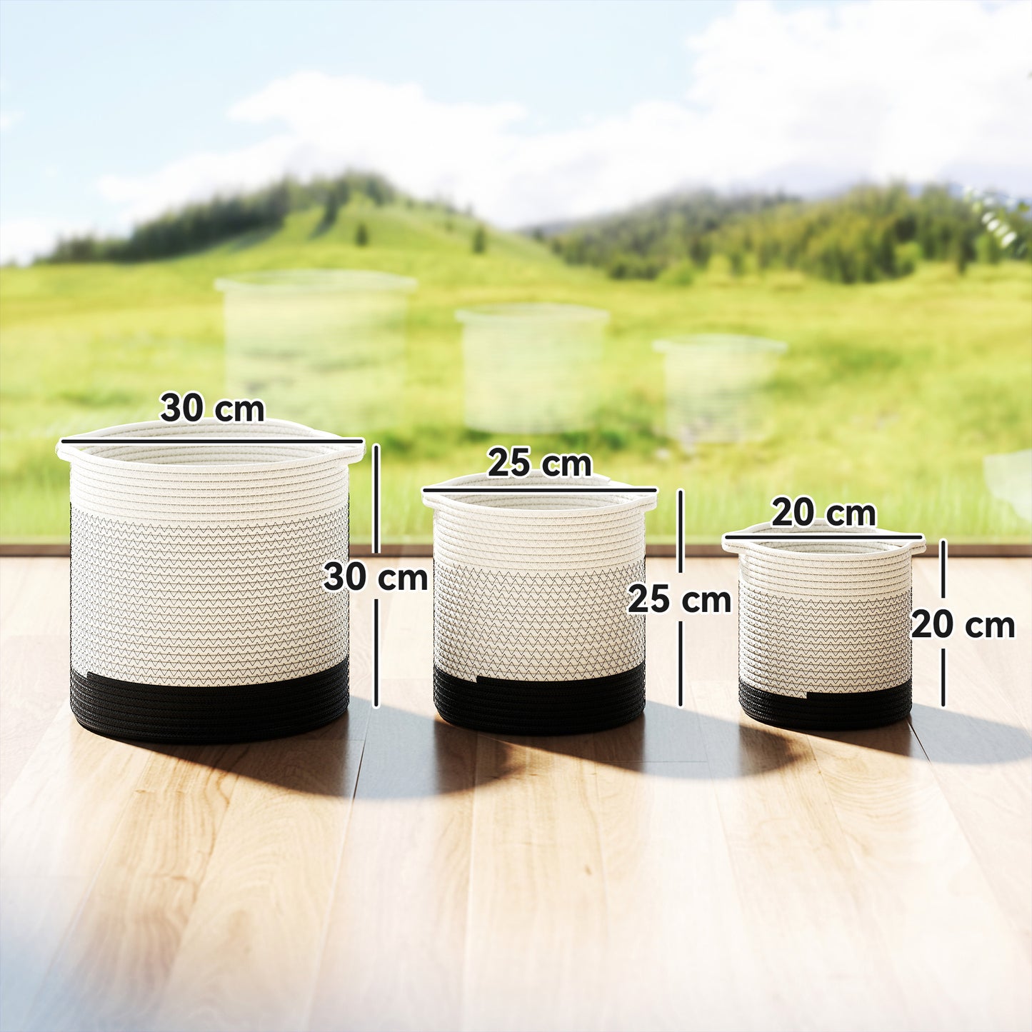 Outsunny Handwoven Cotton Indoor Plant Pots With Waterproof Liner Set Of 3 White