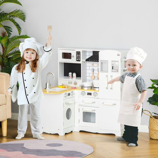 HOMCOM Large Wooden Kids Play Kitchen Set with Realistic Appliances and Accessories - ALL4U RETAILER LTD