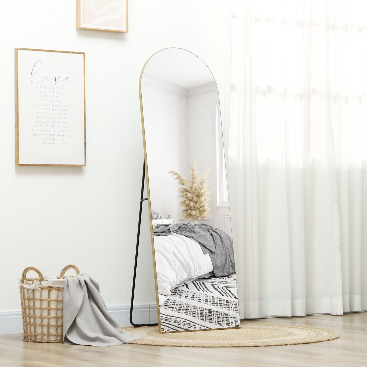 HOMCOM 150cm Arched Full Length Mirror In Gold Tone Floor Standing Or Leaning Full Body Mirror