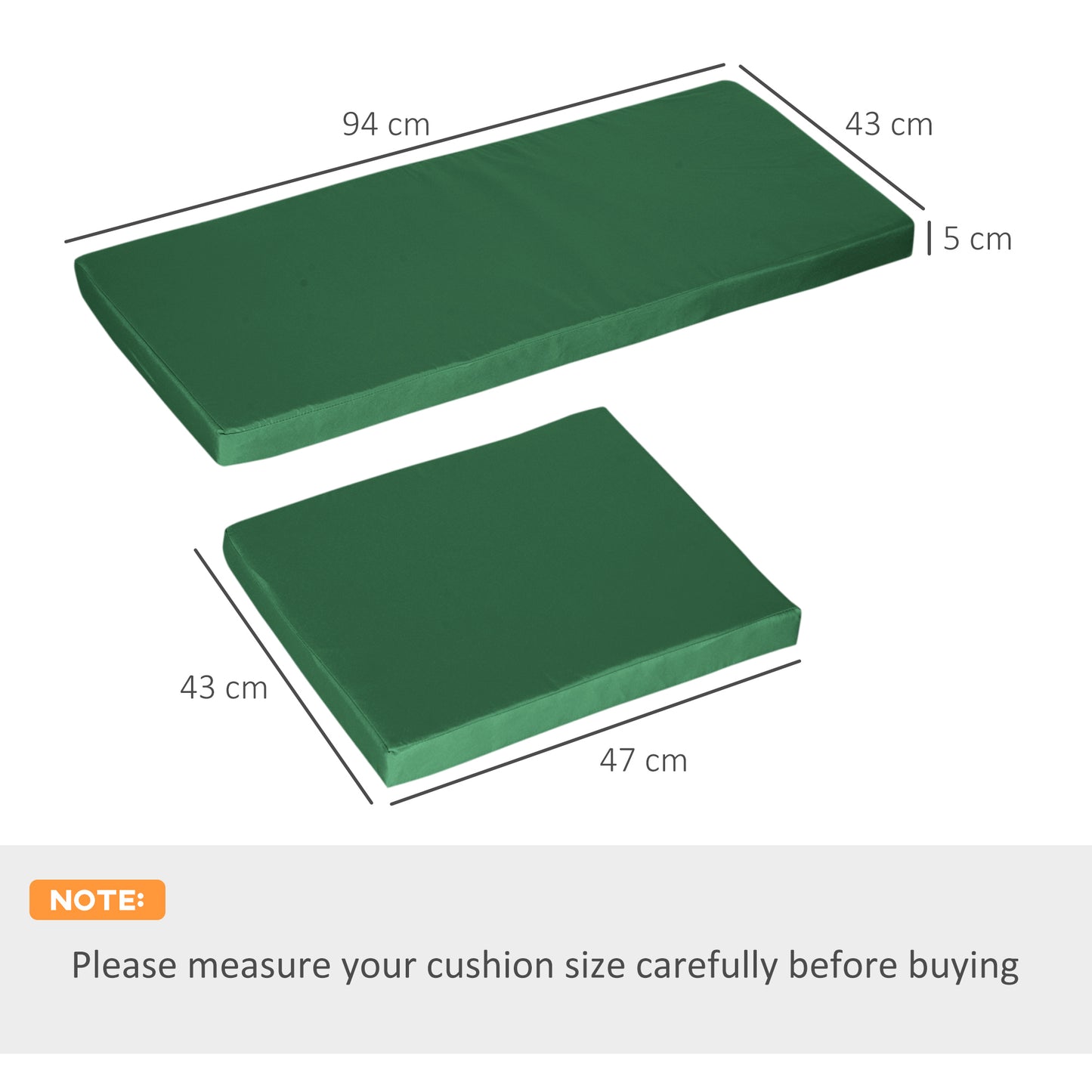 Outsunny Outdoor Seat Cushion Pads For Rattan Furniture 3 Piece Set Green Replacement Cushions