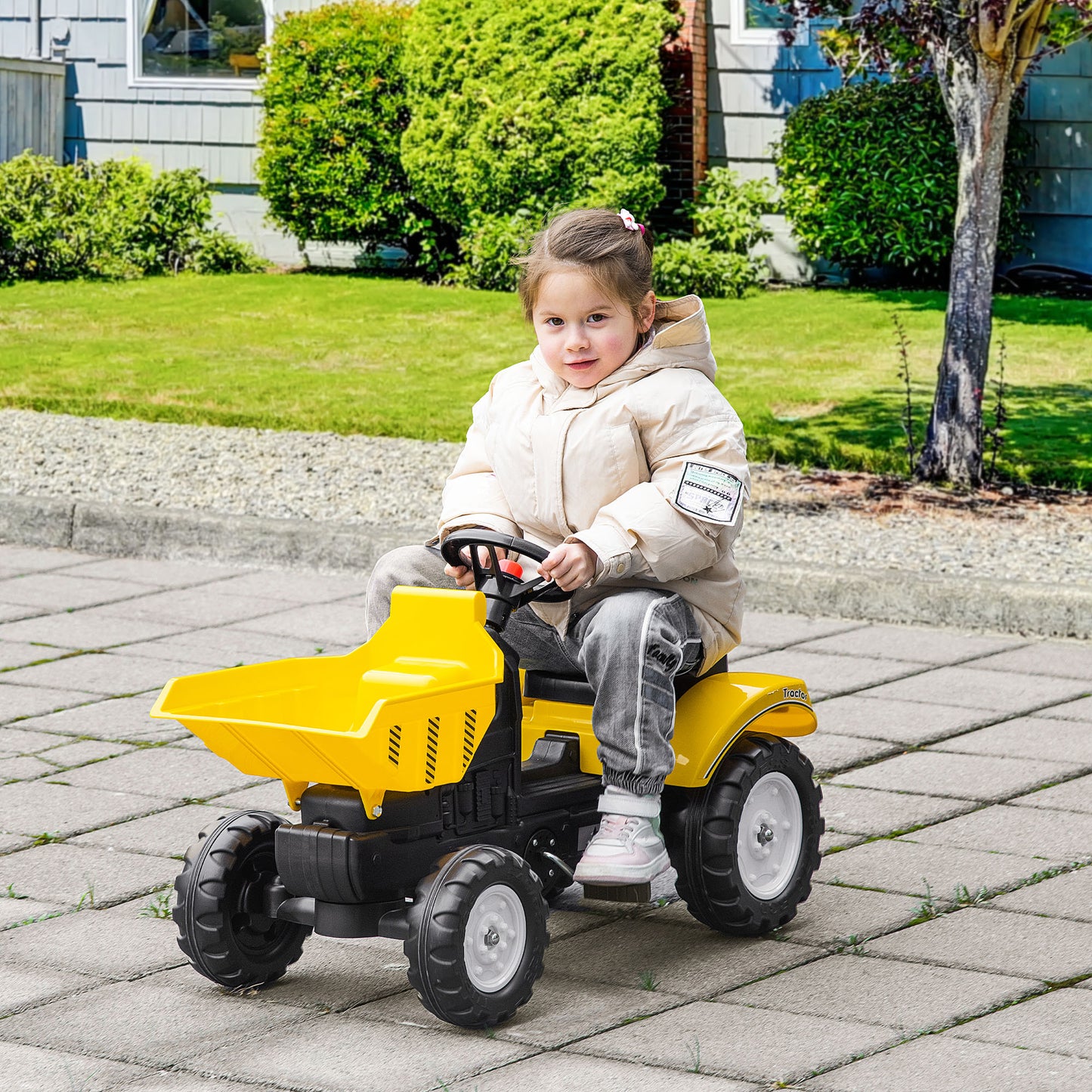 HOMCOM Kids Manual Control Ride-On Tractor with Bucket for Ages 3-6 - ALL4U RETAILER LTD