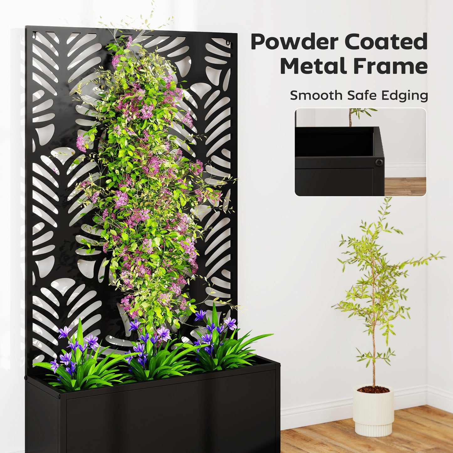 Outsunny Metal Garden Bed With Trellis Raised Planter For Wall Mounted Or Freestanding Privacy Screen 29L Soil