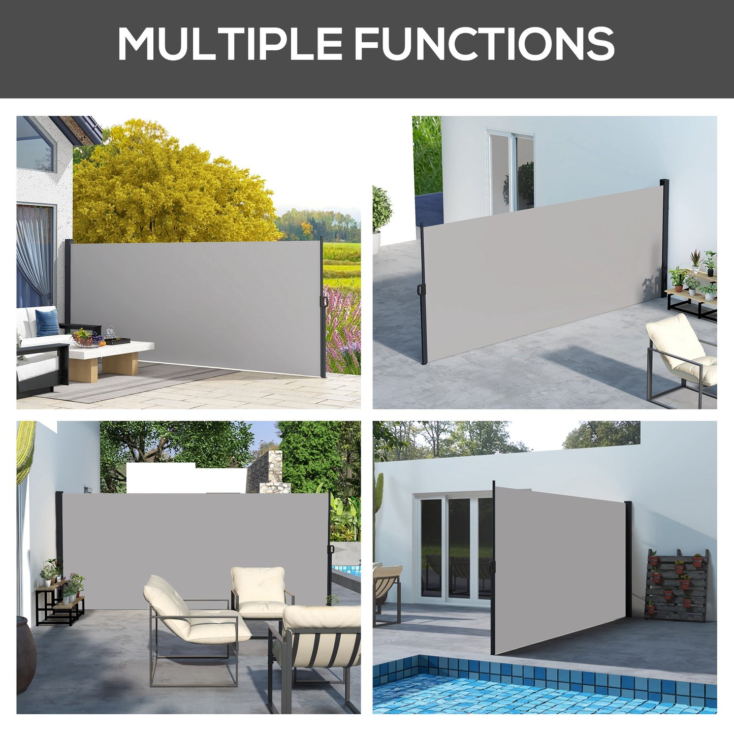 Outsunny Retractable Side Awning Outdoor Privacy Screen 400 x 180 cm Light Grey Shade