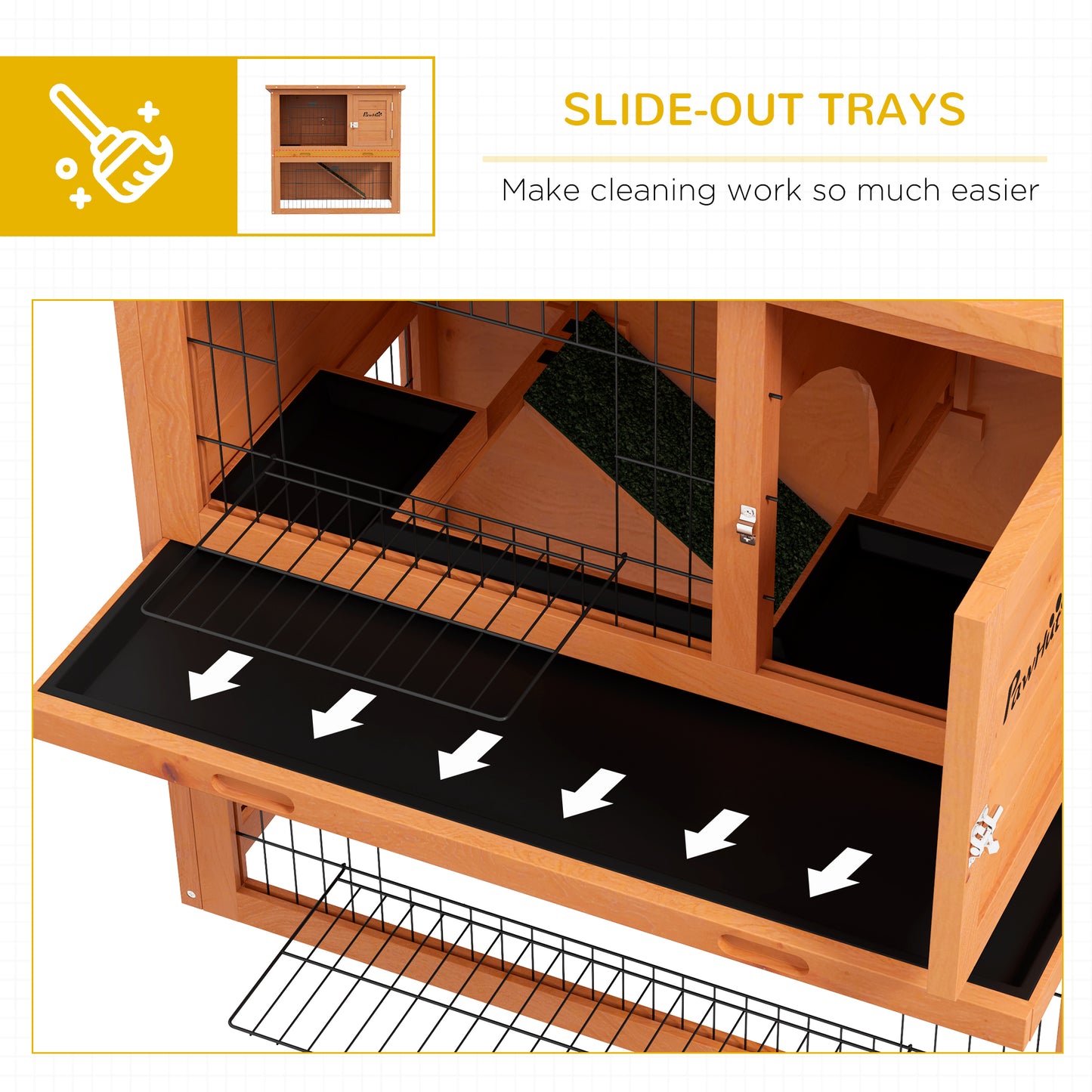 PawHut Two Tier Antiseptic Wood Rabbit Hutch 80cm Guinea Pig Hutch with Run Orange - ALL4U RETAILER LTD