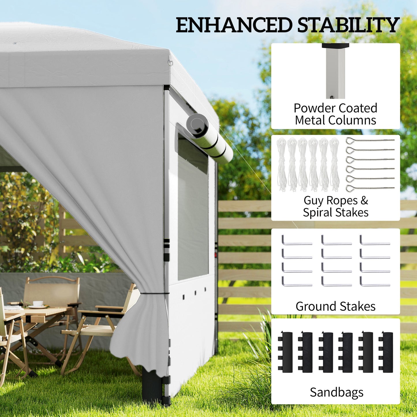 Outsunny 3 By 6 M Pop Up Canopy Gazebo With UV50 Plus Protection And Six Sidewalls White