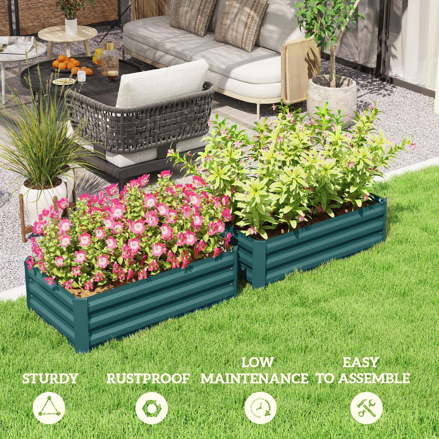Outsunny Set of Two 100 x 60 cm Galvanised Steel Raised Planter Boxes Green Outdoor Garden