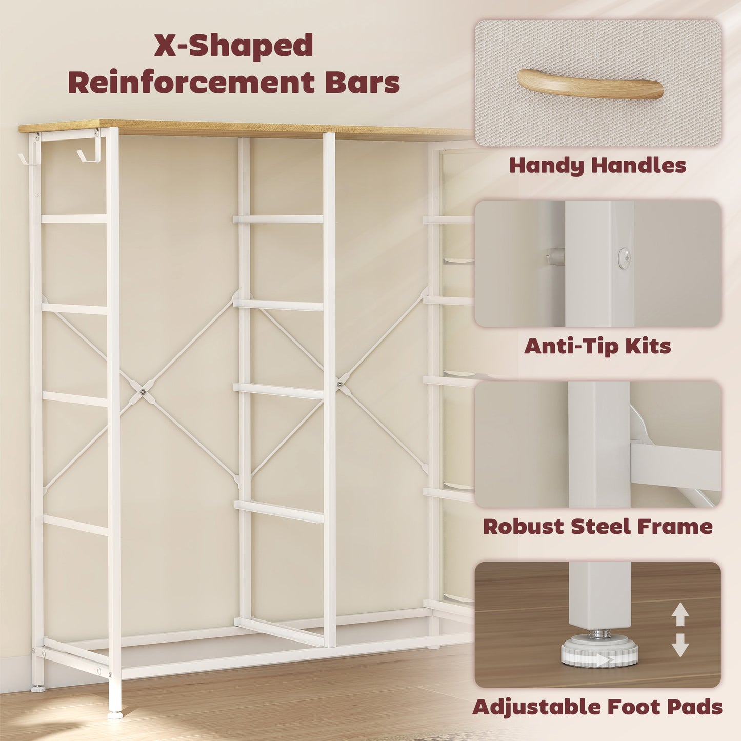 HOMCOM Fabric Chest of Ten Drawers Beige with Steel Frame X Bars Six Small and Four Large Drawers for Bedroom Storage