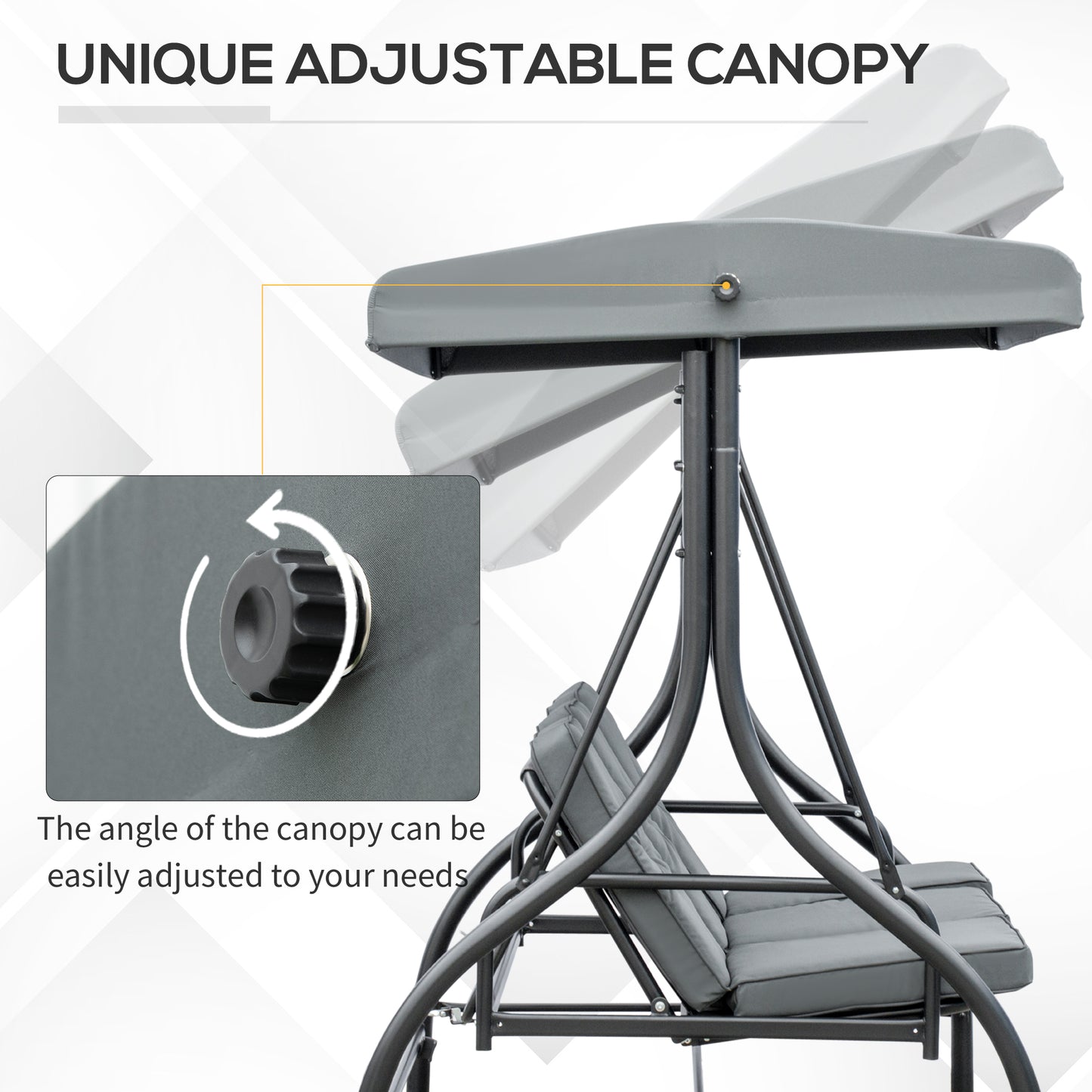 Outsunny 3-Person Adjustable Canopy Swing Bed with Metal Frame in Dark Grey - ALL4U RETAILER LTD