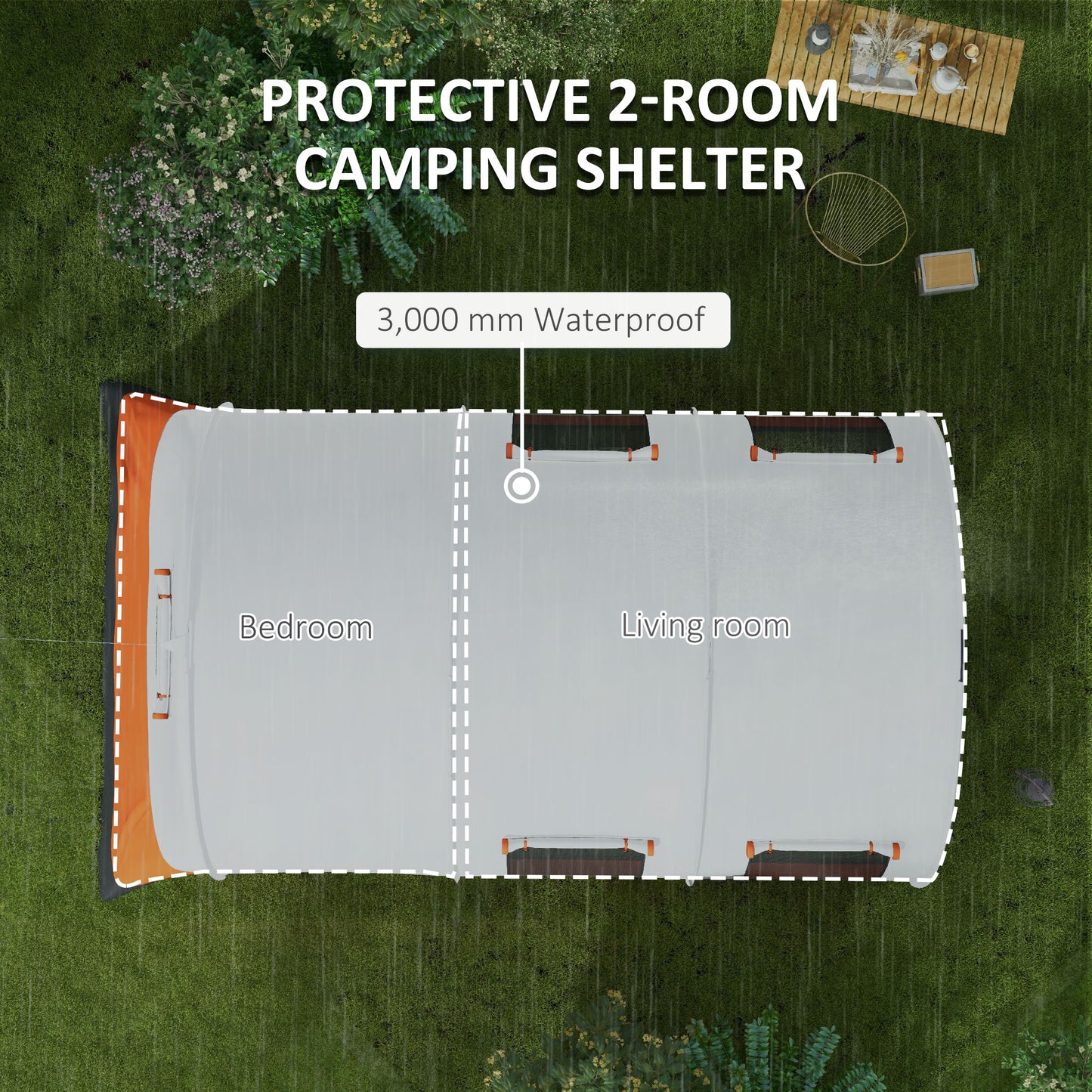 Outsunny 6-Person Waterproof Family Camping Tent with Living Area and Bedroom, Cream and Orange, Includes Carry Bag - ALL4U RETAILER LTD