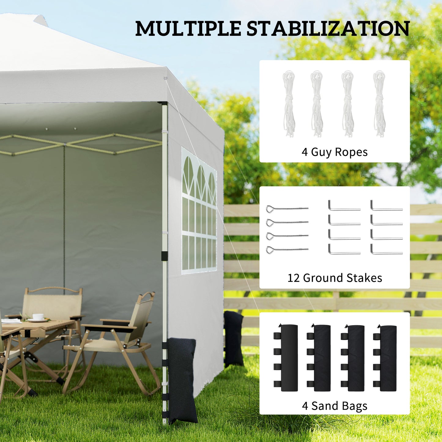 Outsunny Pop Up Gazebo 3x3m Waterproof Canopy Height Adjustable With 3 Sidewalls And Wheeled Bag White