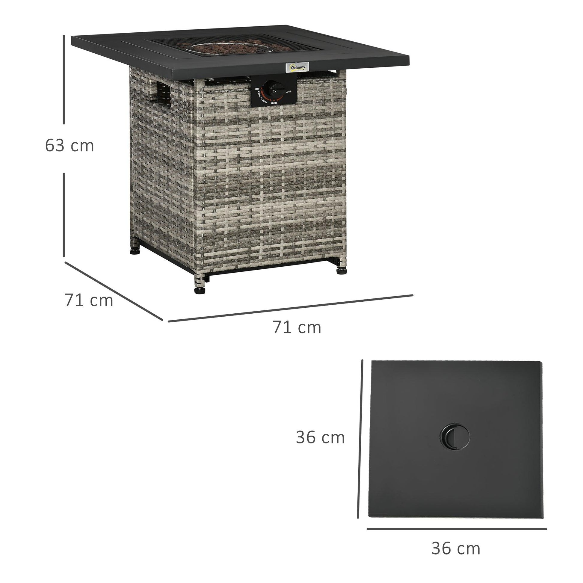 Outsunny Gas Fire Pit Table w/ Rain Cover, Mesh Lid & Lava Stone, 40,000 BTU - ALL4U RETAILER LTD