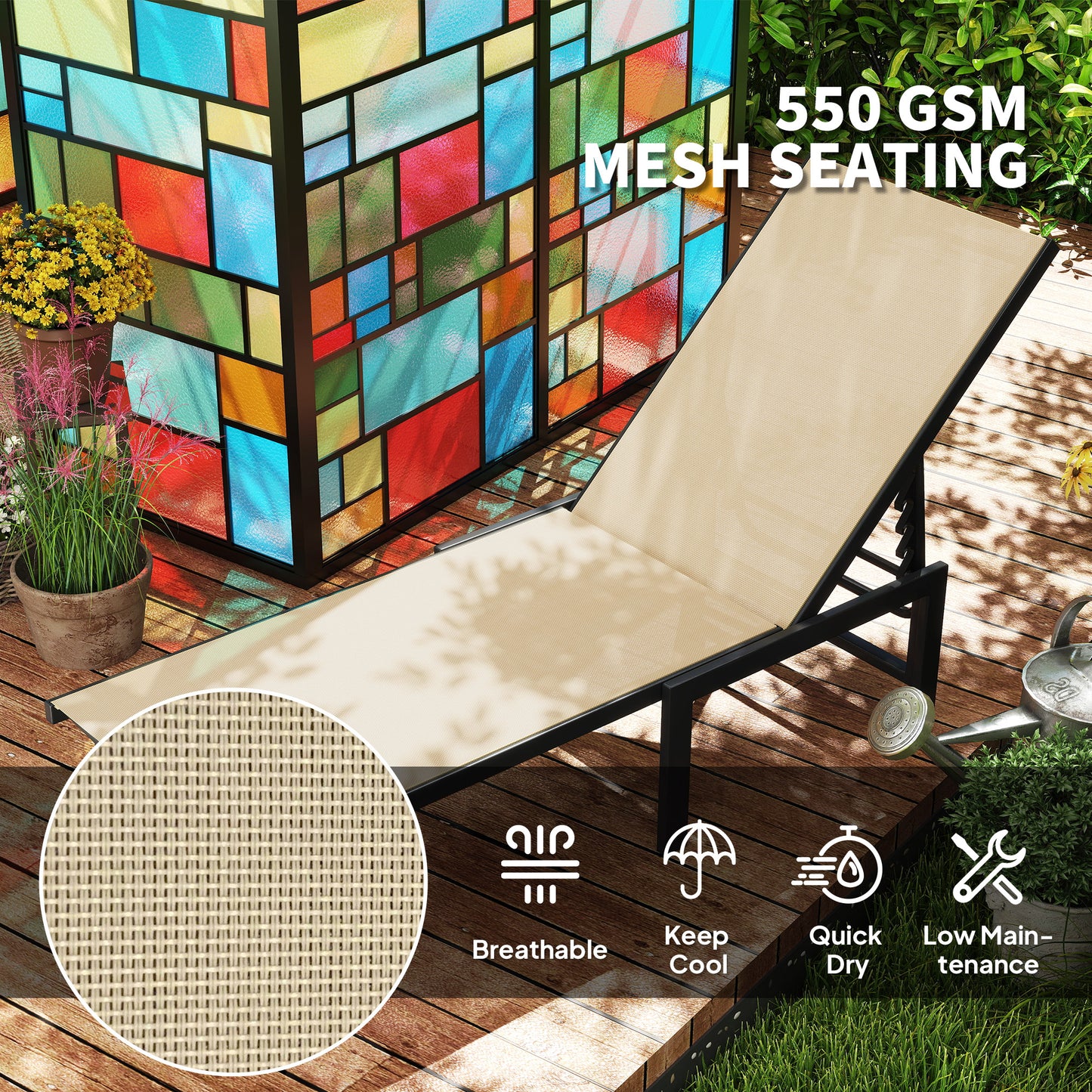 Outsunny Set Of Two Reclining Sun Loungers Khaki Outdoor Garden Furniture For Patio And Poolside Comfort