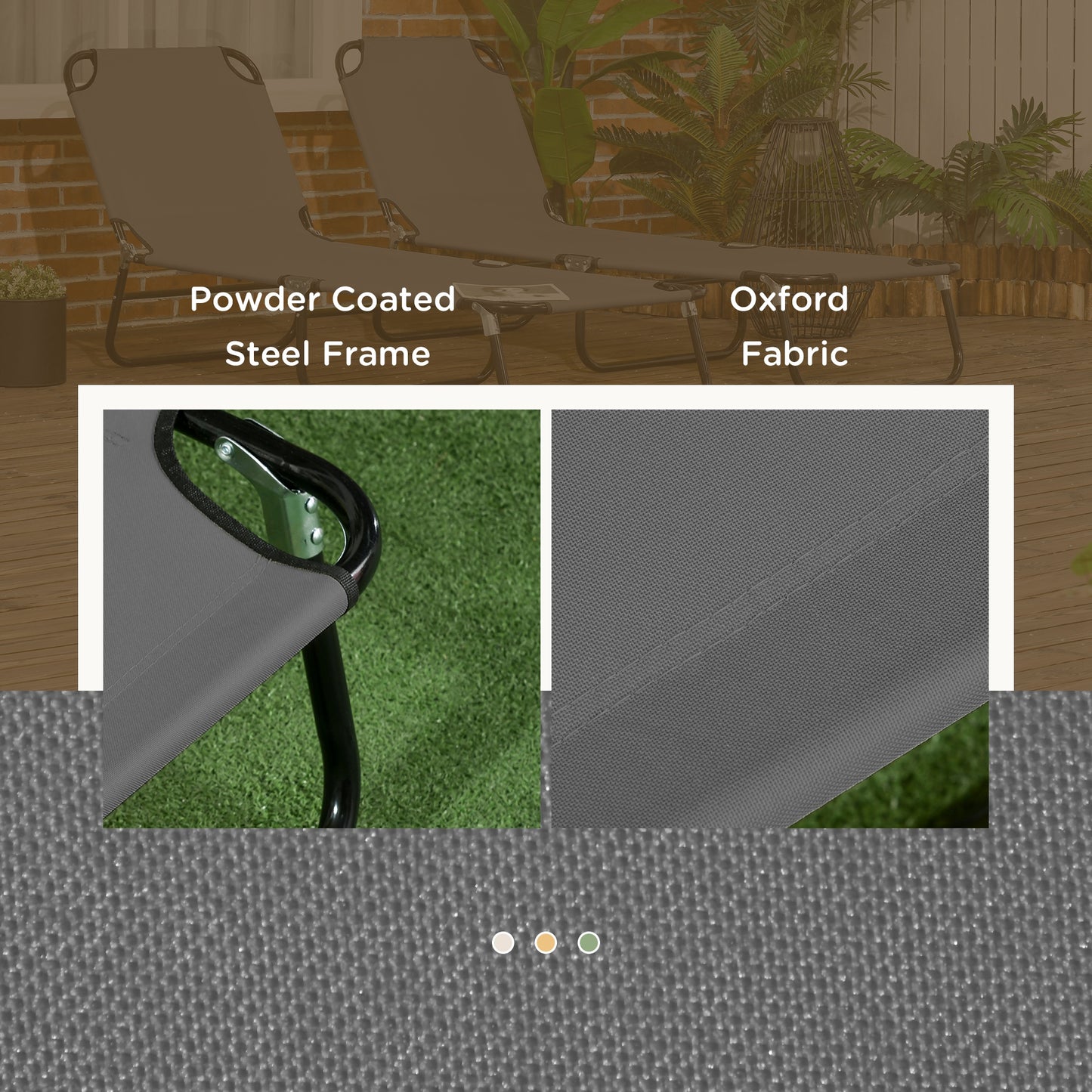 Outsunny Folding Sun Loungers Set Of 2 Five Position Adjustable Backrests Mesh Recliners For Beach And Patio Dark Grey