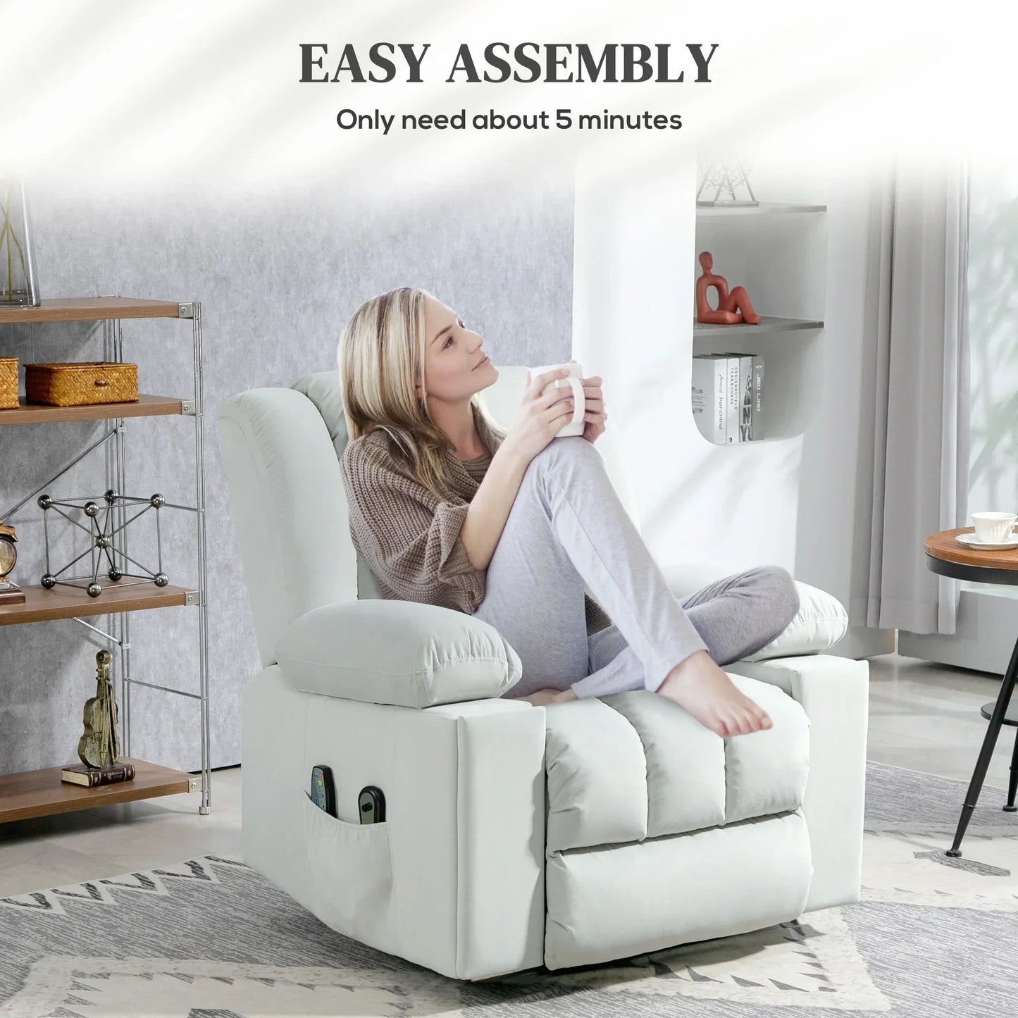 Electric Lift Recliner Chair with Massage and Heat, Comfortable Armchair for Seniors with USB Ports and Cup Holders, Light Grey Fabric - ALL4U RETAILER LTD