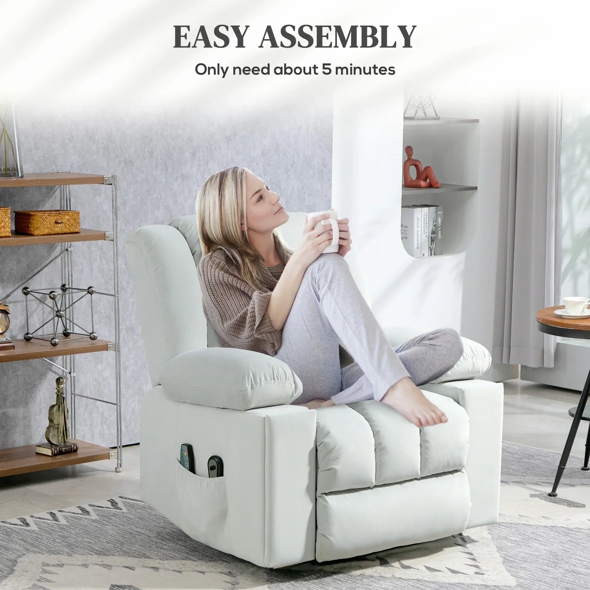 Electric Lift Recliner Chair with Massage and Heat, Comfortable Armchair for Seniors with USB Ports and Cup Holders, Light Grey Fabric - ALL4U RETAILER LTD