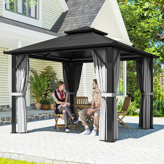 Outsunny 3x3m Hardtop Gazebo With UPF30 Polycarbonate Roof Aluminium Frame Garden Pavilion Mosquito Netting