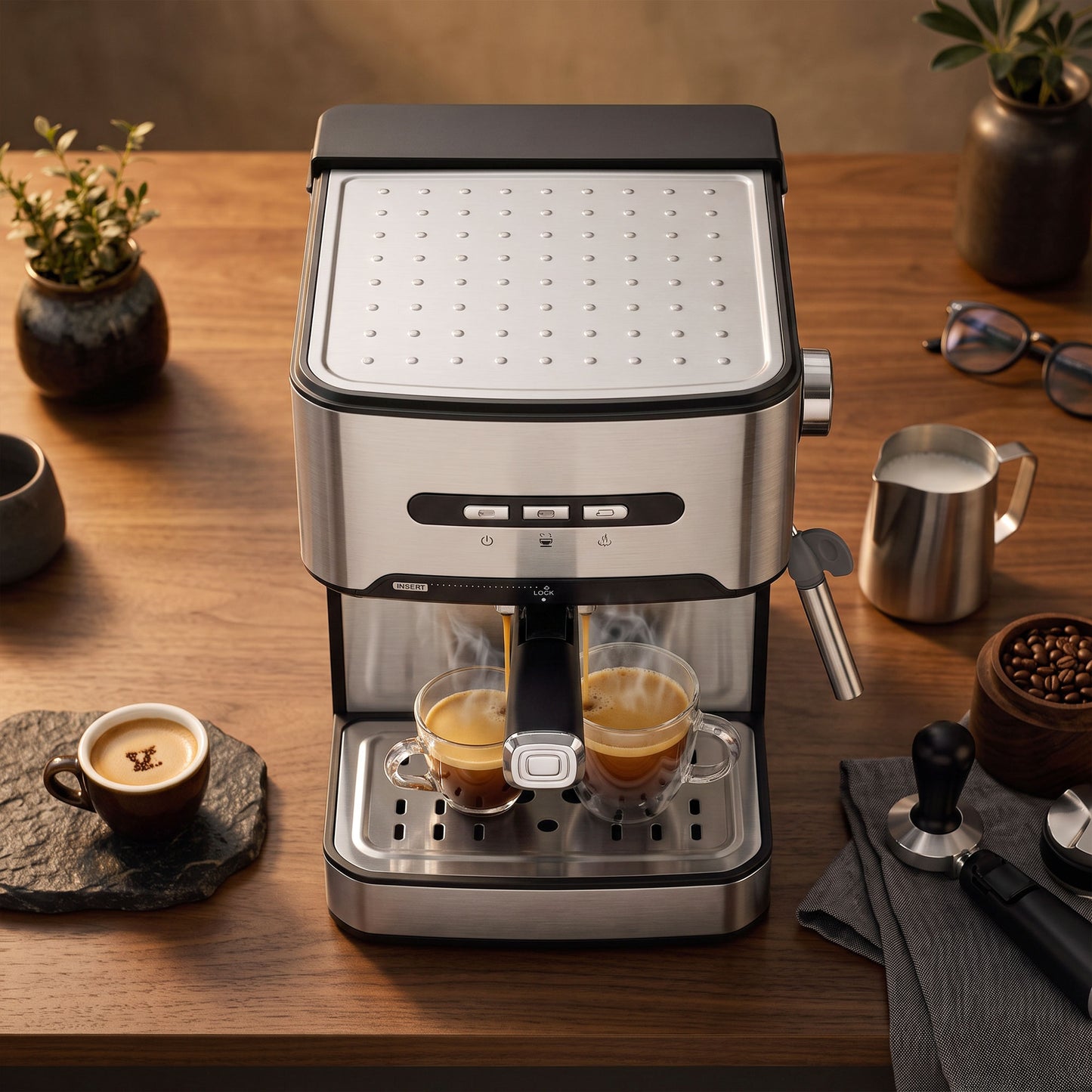 HOMCOM Espresso Machine 20 Bar Semi Automatic Cappuccino Coffee Maker With Frother Wand Black And Silver 1.6 L Water Tank