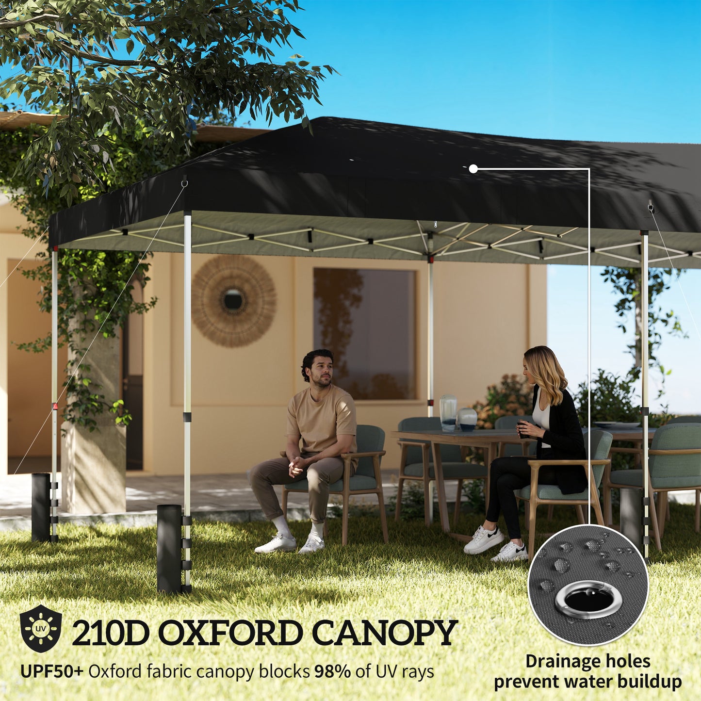 Outsunny 3x6m Pop Up Canopy Gazebo With UV50 Plus Protection Garden Shelter With 6 Removable Sidewalls Black