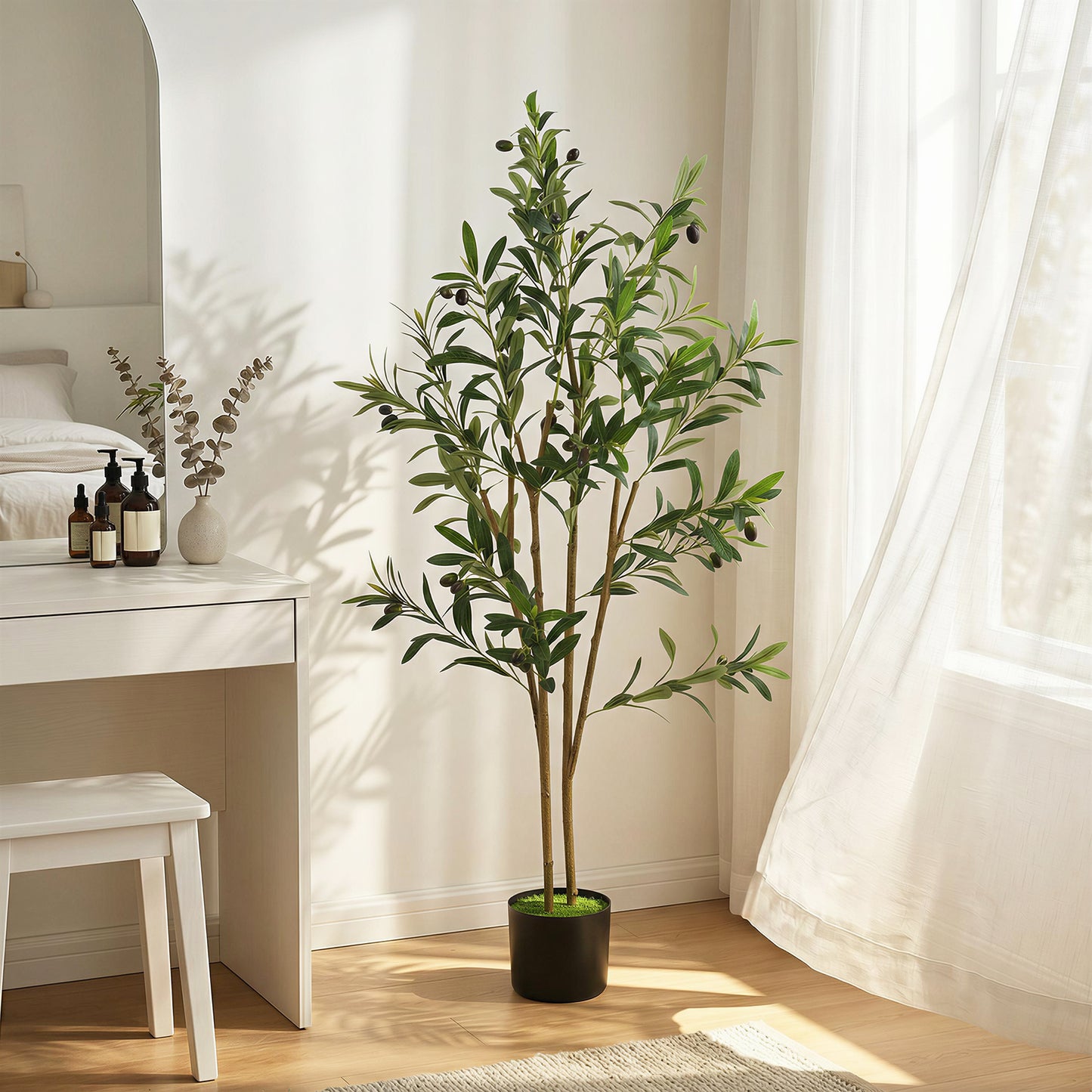 HOMCOM 120 Cm Silk Artificial Olive Tree With 303 Leaves In Cement Pot For Living Room Or Office Decor