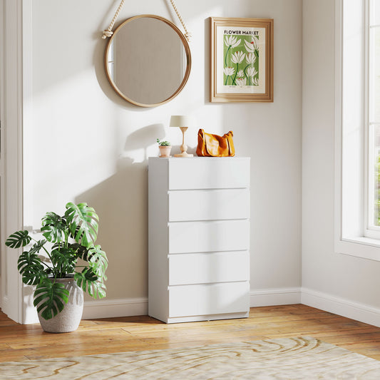 HOMCOM 5 Drawer Chest of Drawers Modern Dresser Storage Cabinet for Bedroom Organization
