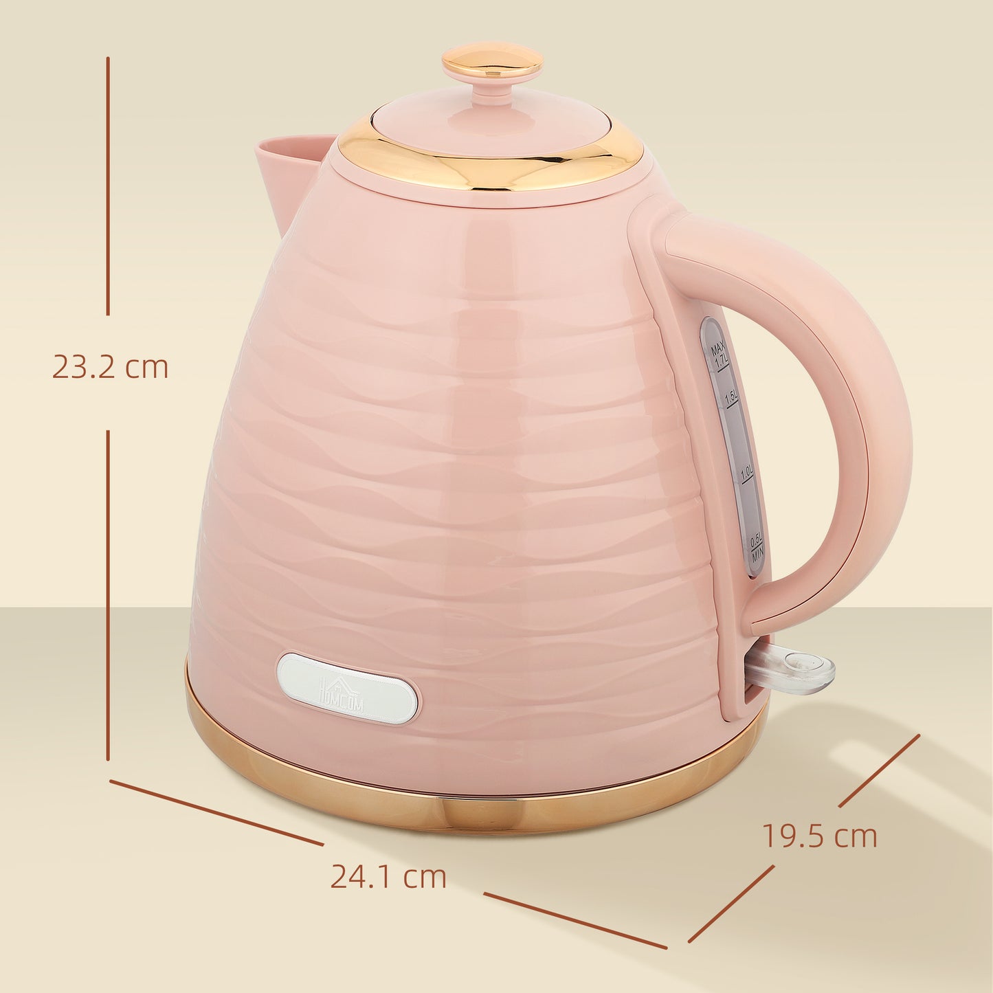 HOMCOM 3kW Rapid Boil Honeycomb Kettle In Pink With Boil Dry Protection For Fast Tea And Coffee
