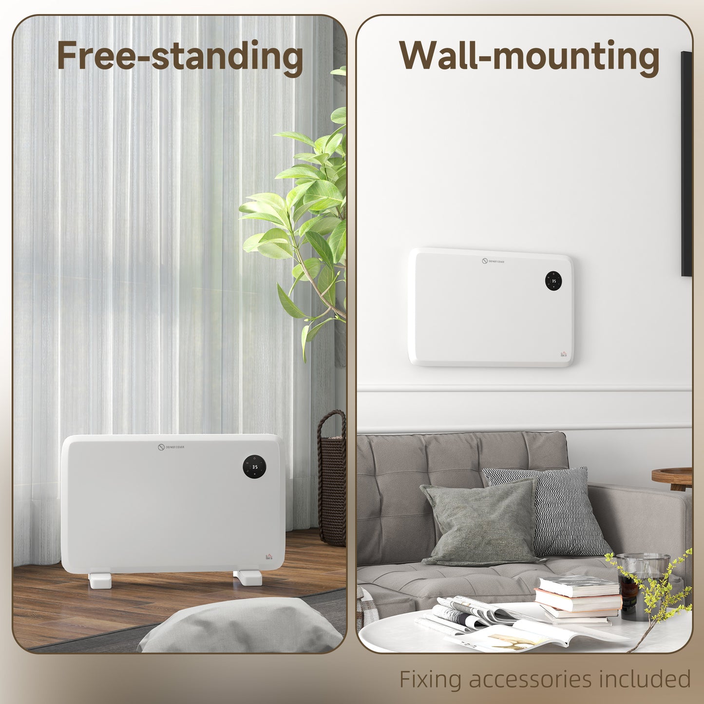 HOMCOM 1200W Electric Convector Heater Freestanding Or Wall Mounted With Adjustable Thermostat Timer White