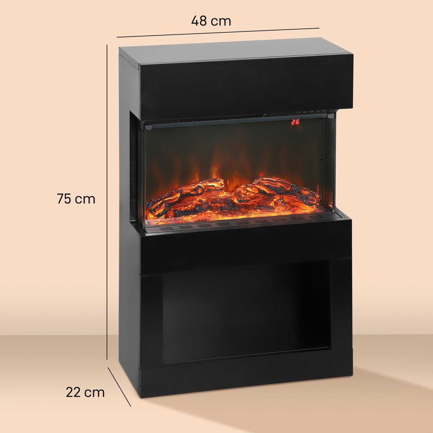 HOMCOM 19 Inch Electric Fireplace With Surround Mantel 3D Flame 6 Colours 3 Brightness Levels 1000W 2000W Remote Timer