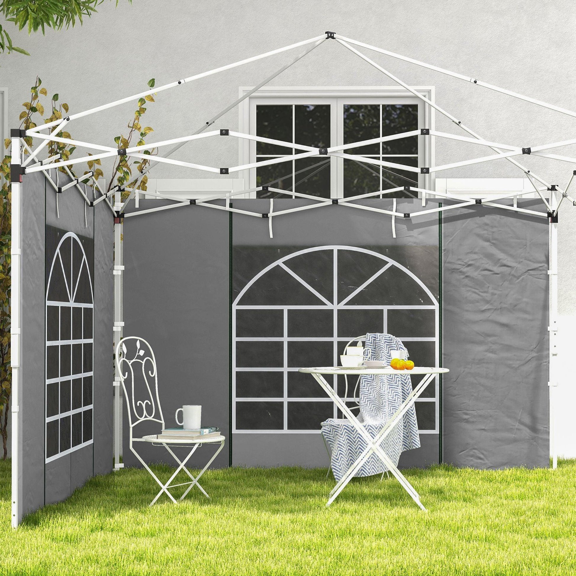 Outsunny Gazebo Side Panels, 2 Pack Sides Replacement, for 3x3(m) or 3x6m Pop Up Gazebo, with Windows and Doors, Light Grey - ALL4U RETAILER LTD