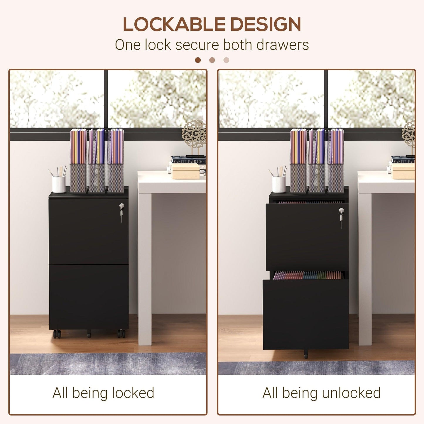 Vinsetto 2-Drawer Vertical Filing Cabinet, Steel Mobile File Cabinet with Lock - ALL4U RETAILER LTD