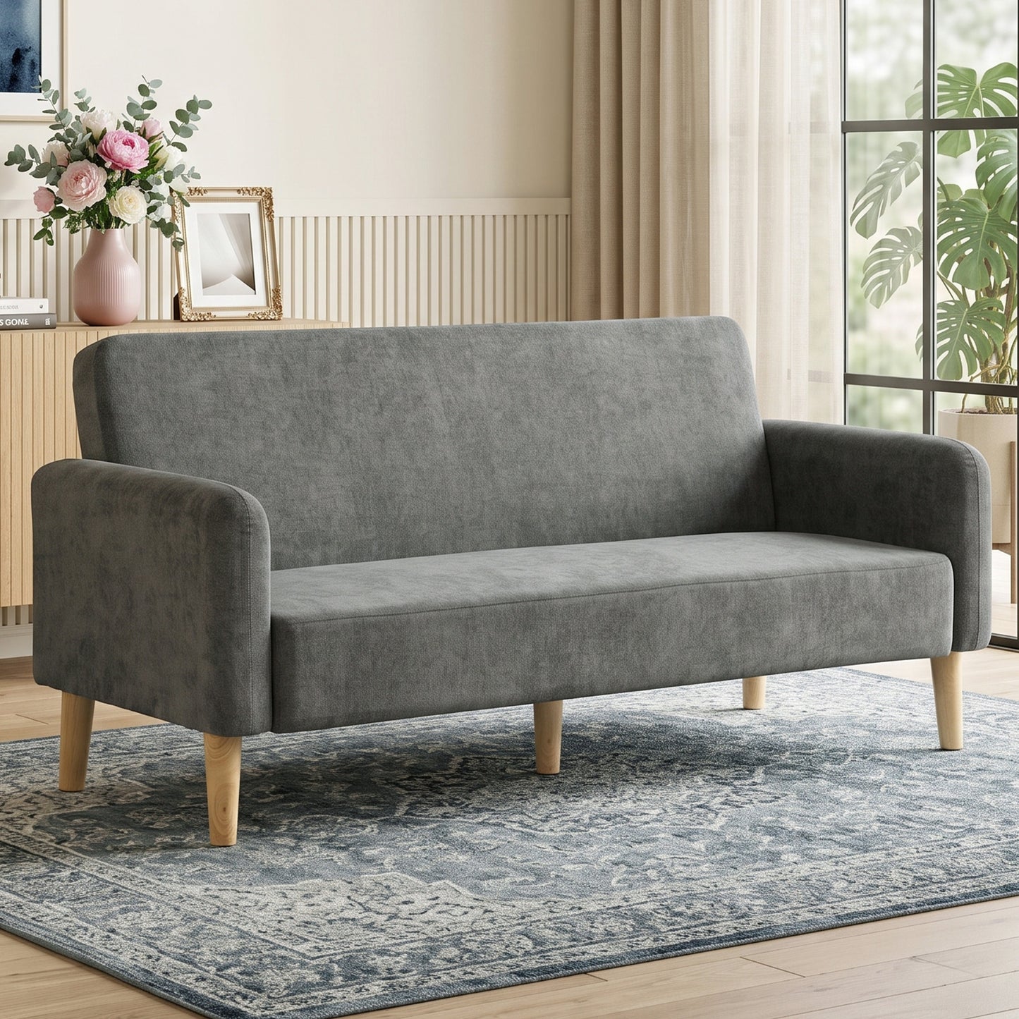 HOMCOM Compact 2 Seater Grey Velvet Sofa With Thick Padding