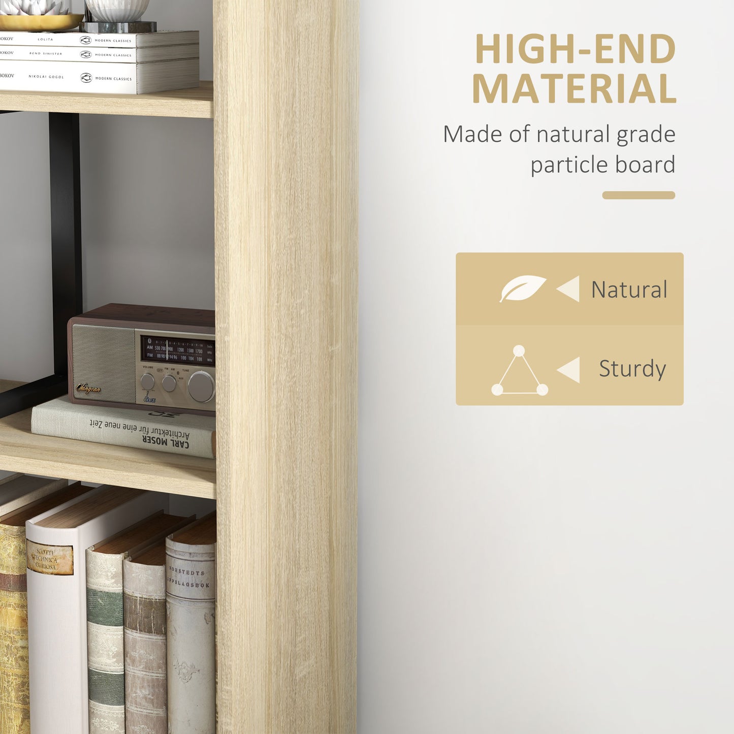 HOMCOM 5 Tier Wooden Ladder Bookshelf Display Stand Oak Finish For Home Office Living Room Organization
