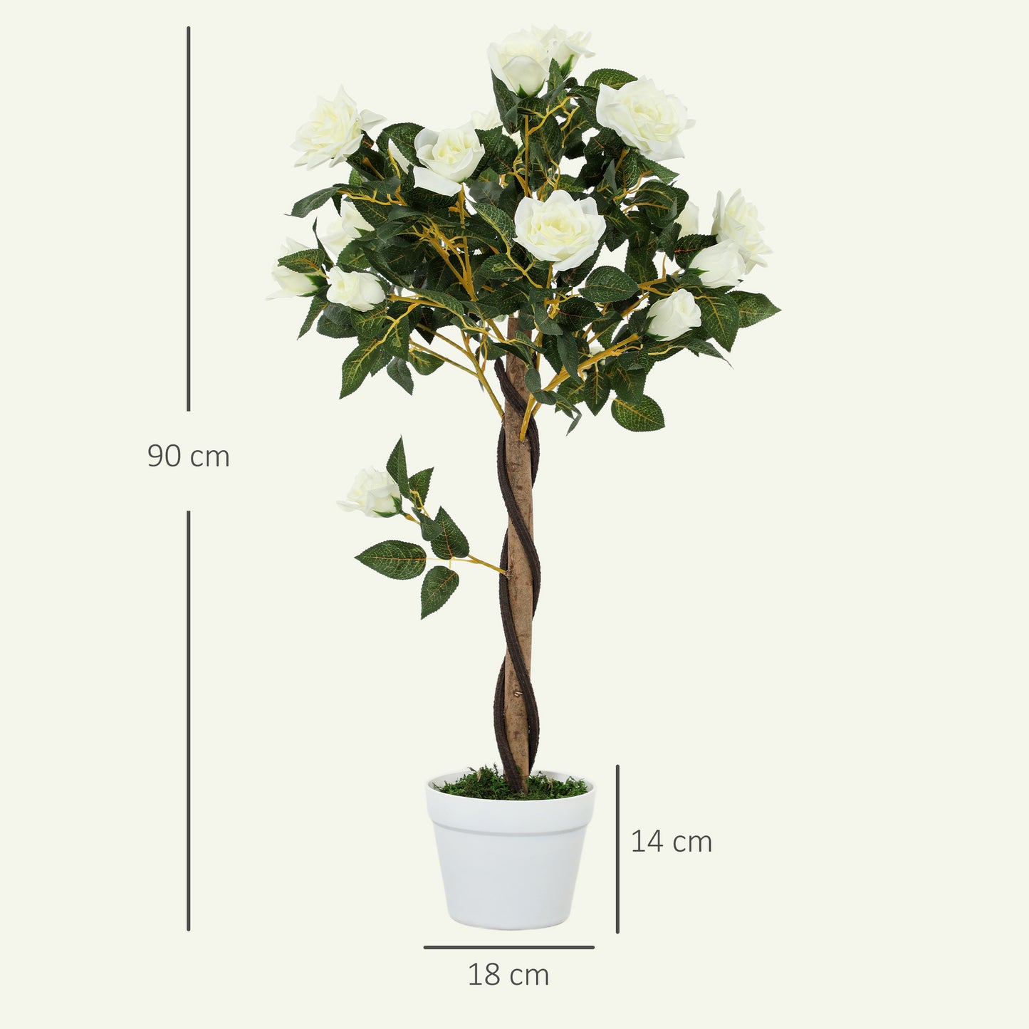 Outsunny Set Of Two Faux Rose Trees In White For Indoor Decor Realistic Artificial Roses