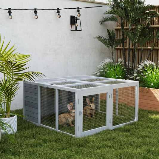 Light Grey PawHut Rabbit Hutch with Convenient Openable Roof - ALL4U RETAILER LTD