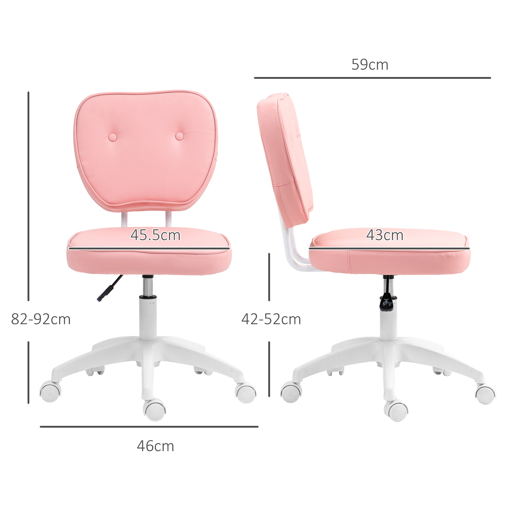 Vinsetto Pink PU Leather Swivel Office Chair with Adjustable Height and Armless Design - ALL4U RETAILER LTD