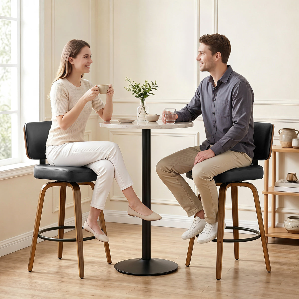 HOMCOM Swivel Bar Stools Set of 2 Padded PU Seats with Backrest and Footrest