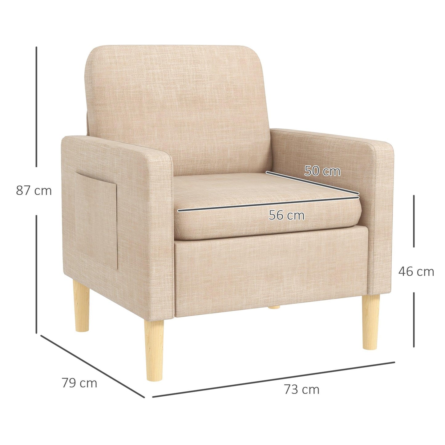 HOMCOM Modern Armchair Upholstered Accent Chair for Bedroom Home Office Beige - ALL4U RETAILER LTD