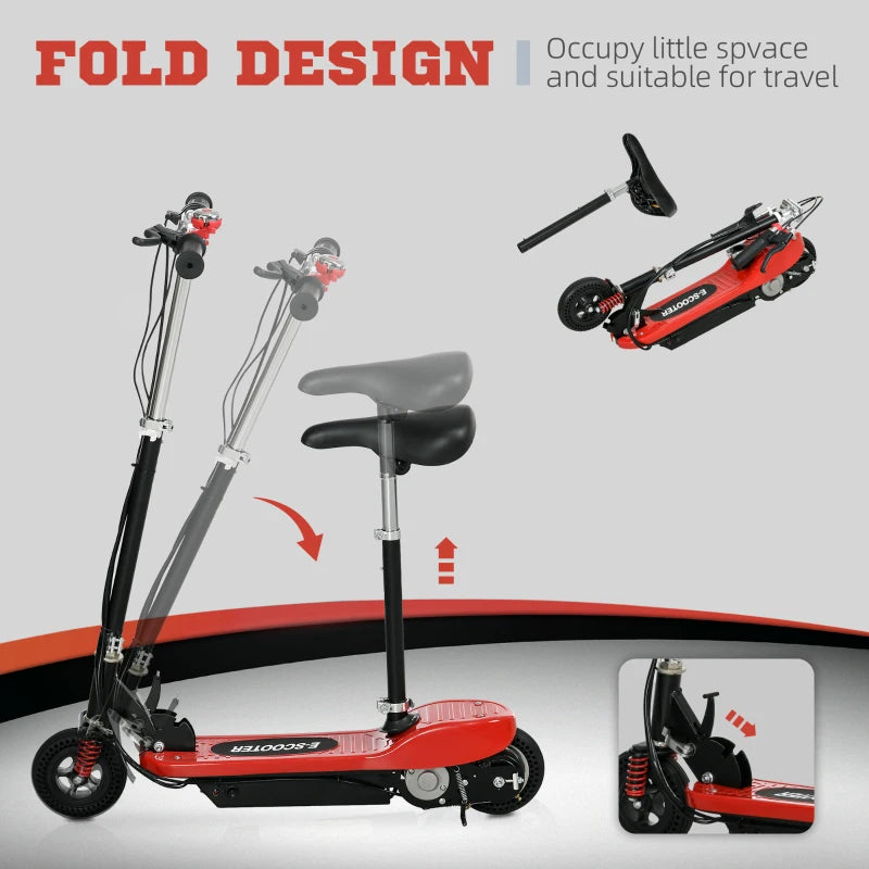 HOMCOM Red Steel Ride-On Powered Scooter: Folding E-Scooter with Warning Bell, 15km/h Maximum Speed - Ideal for 4-14 Years Old