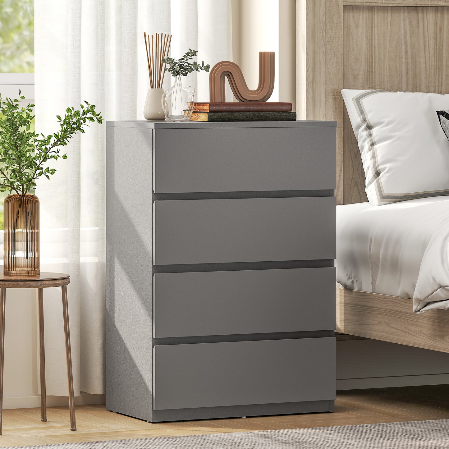 Homcom 4 Drawer Chest Of Drawers Modern Dresser For Bedroom Storage Unit With Stylish Finish