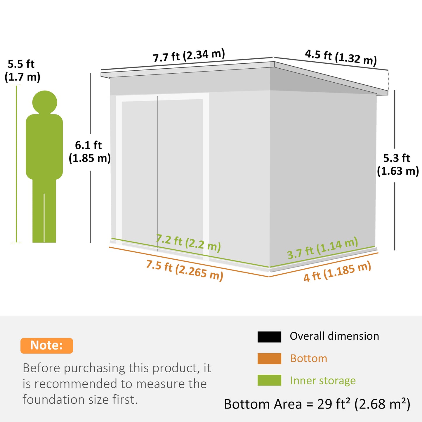 Outsunny 7.5 x 4.3 Ft Metal Garden Storage Shed Waterproof Outdoor Shed With Triple Lockable Doors Vents Light Grey