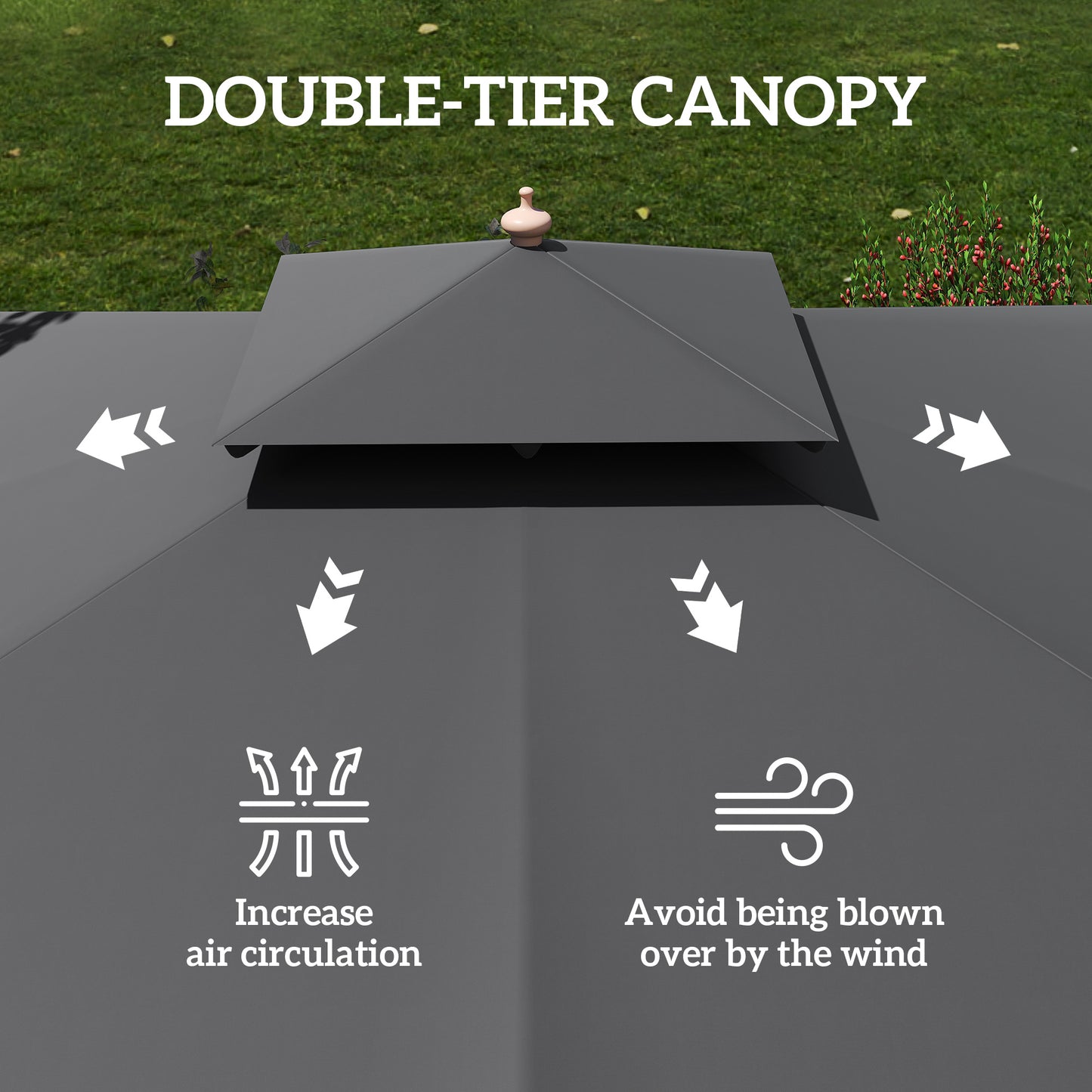 Outsunny 3 m Square Canopy Parasol With Bamboo And Poplar Wood Frame For Outdoor Shade Black