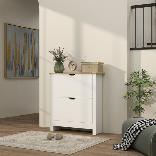 HOMCOM Slim Shoe Cabinet Narrow Cupboard With 2 Flip Drawers Adjustable Shelves For 12 Pairs High Gloss White