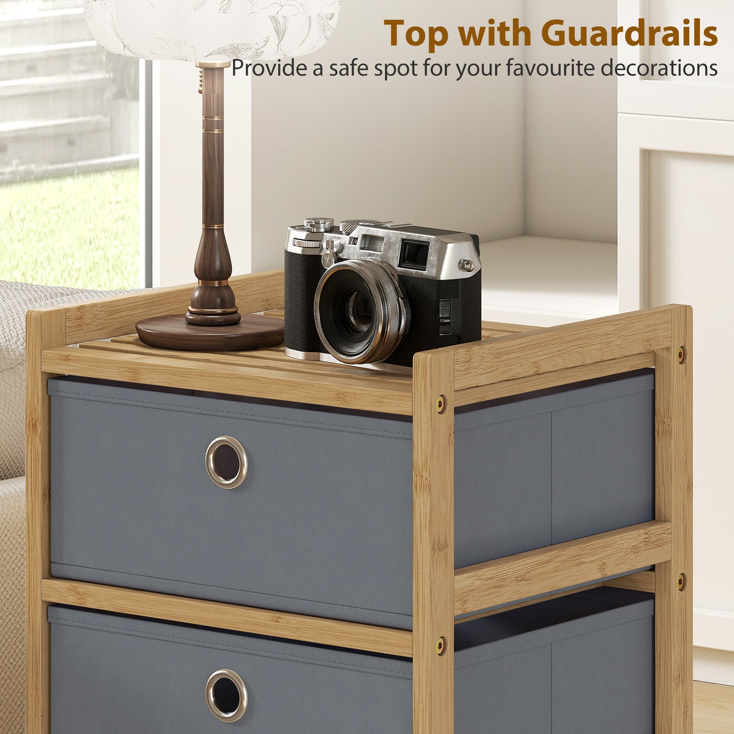 HOMCOM Narrow Chest Of Drawers Dresser With Five Fabric Drawers And Bamboo Frame In Light Grey