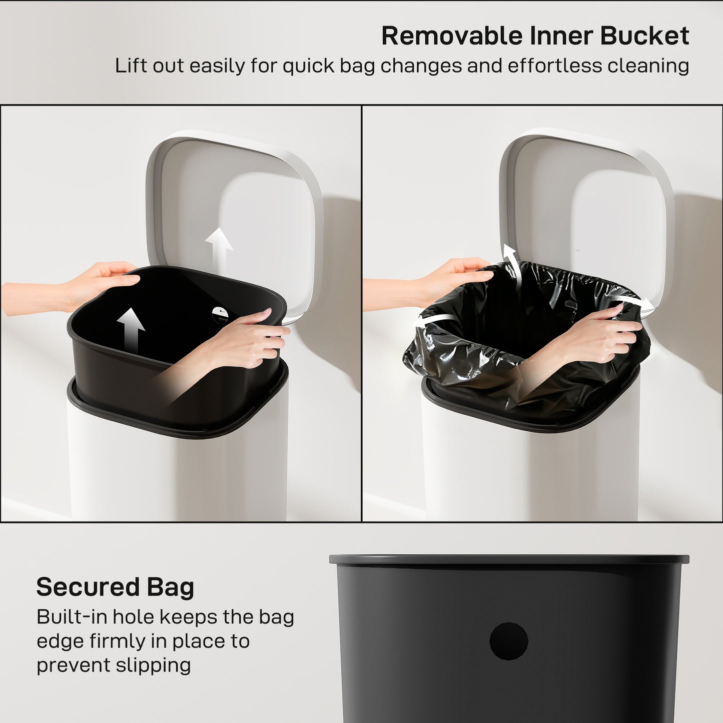 HOMCOM 30L Kitchen Bin With Soft Close And Stay Open Lid Removable Bucket Cream Finish