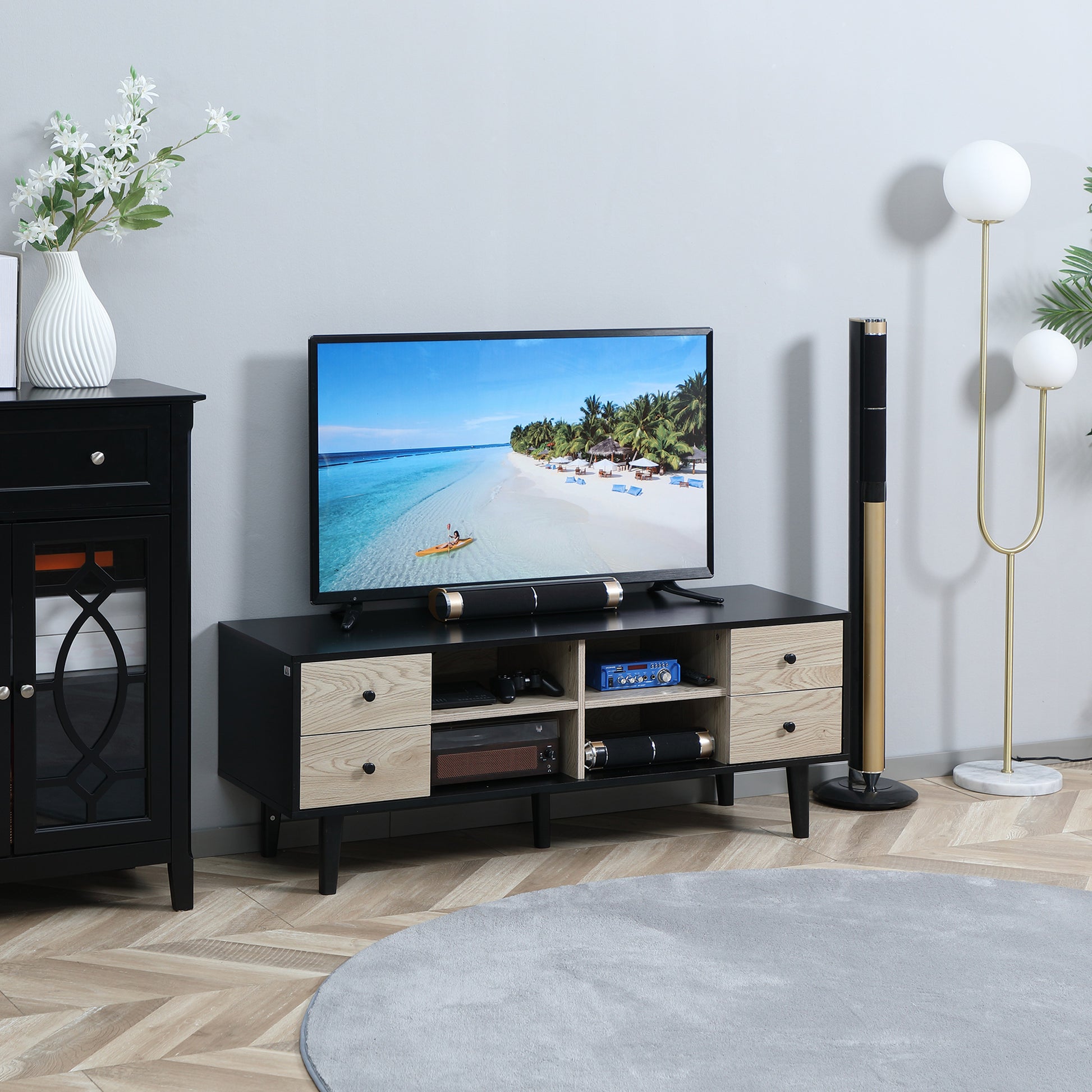 HOMCOM Modern Grey TV Stand for 60-Inch TVs with Storage Drawers and Adjustable Shelves - ALL4U RETAILER LTD