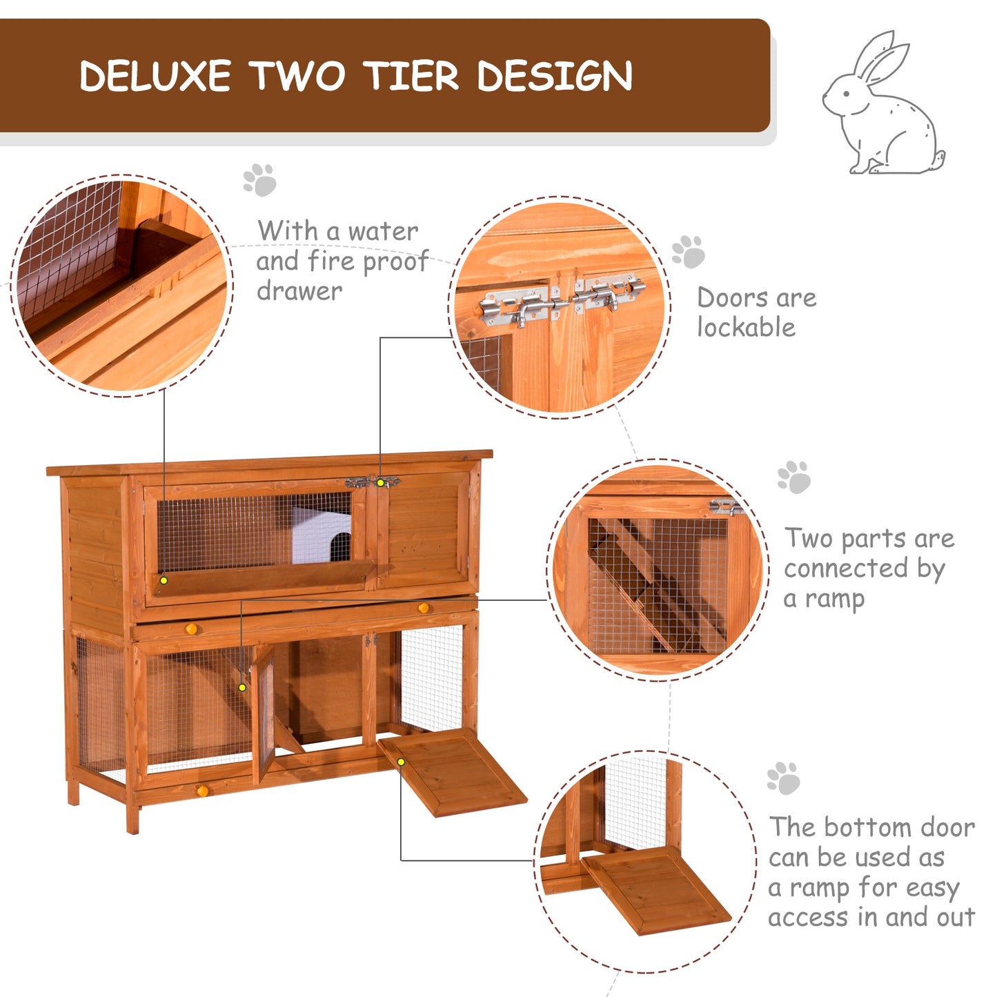 PawHut Outdoor Pine Wood Rabbit and Small Animal Cage - 100 cm H in Sauce Yellow - ALL4U RETAILER LTD