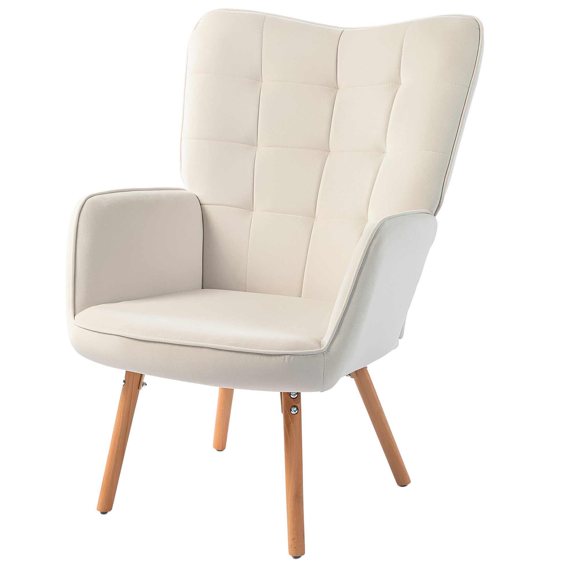 HOMCOM Contemporary Cream Velvet Wingback Accent Chair with Wooden Legs - ALL4U RETAILER LTD