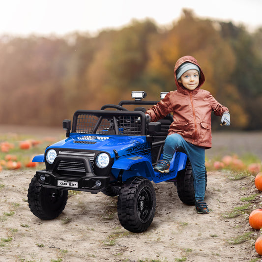 AIYAPLAY 12V Electric Kids Ride-On Truck with Remote Control, Music, and Spring Suspension - Blue