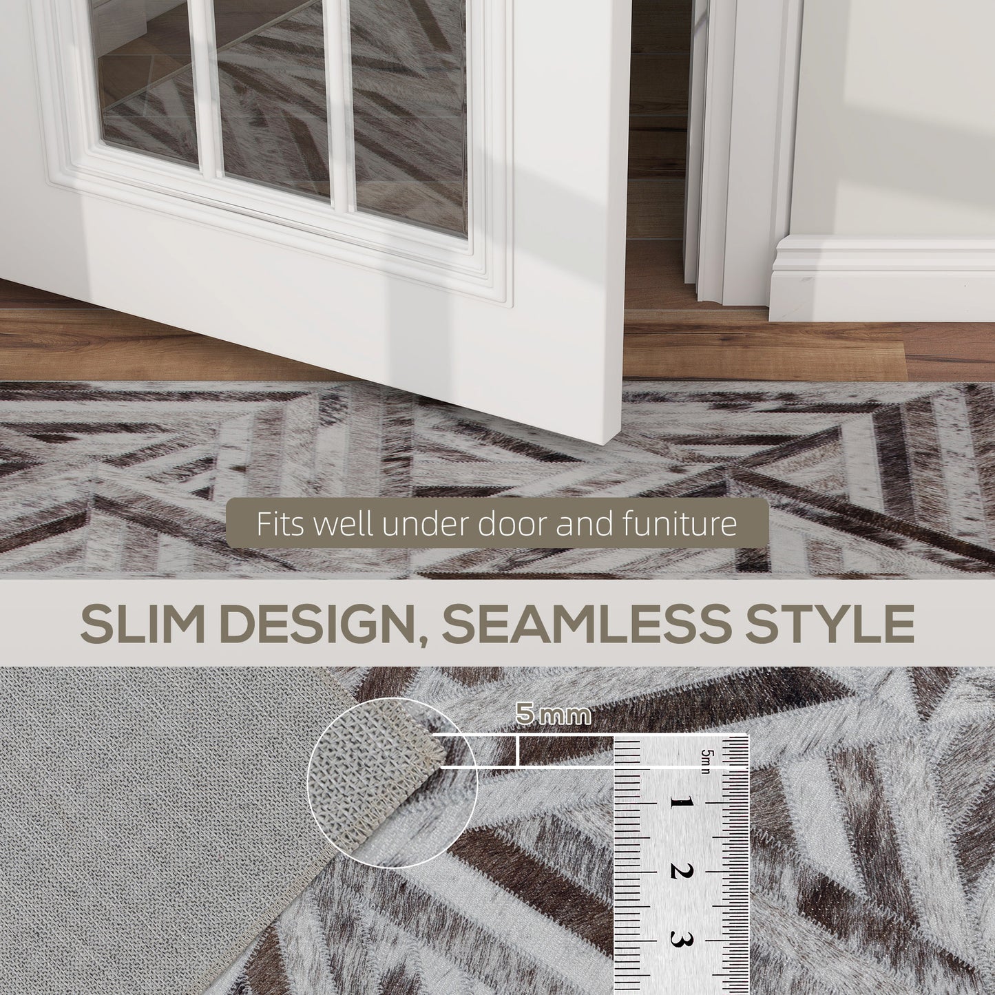 HOMCOM Modern Area Rug Triangle Pattern Patchwork Non Slip Washable 170x120 cm Brown For Living Room Bedroom