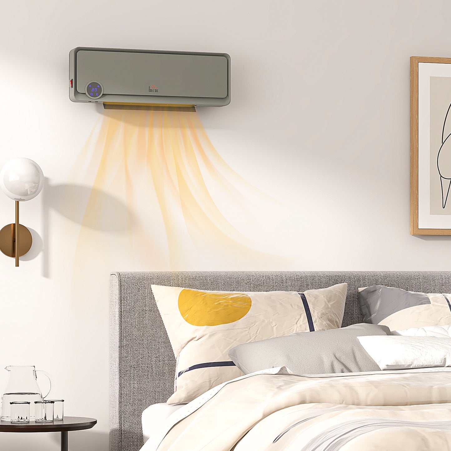 HOMCOM Wall Downflow Heater With Timer Remote Oscillating 1000W 2000W Electric Space Heater Grey